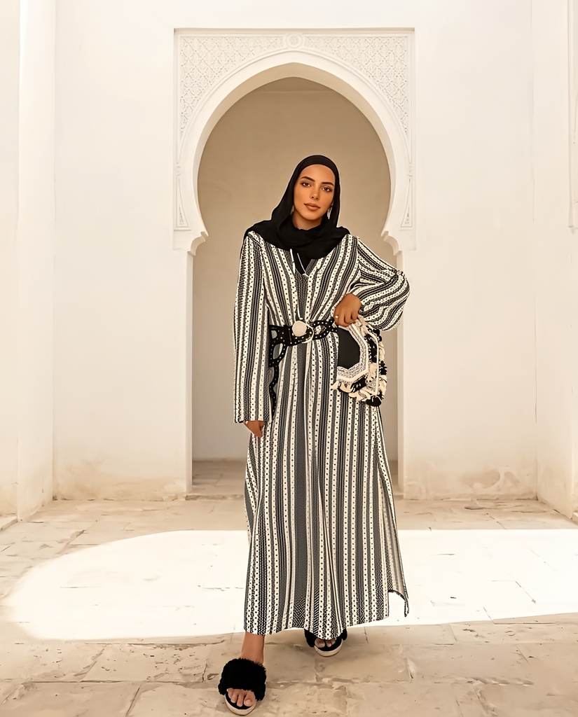Striped Knit V Neck Dress