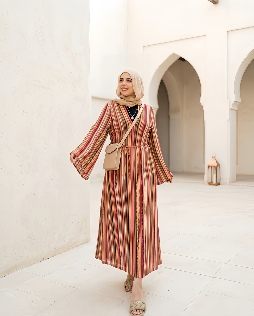 Striped Knit V Neck Dress