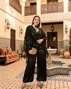 Embroidered Satin V-Neck Suit