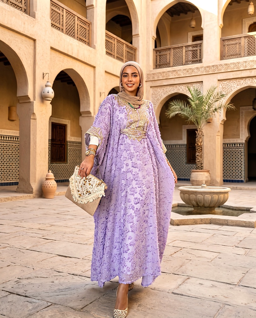 Elegant Embroidered Linen Abaya