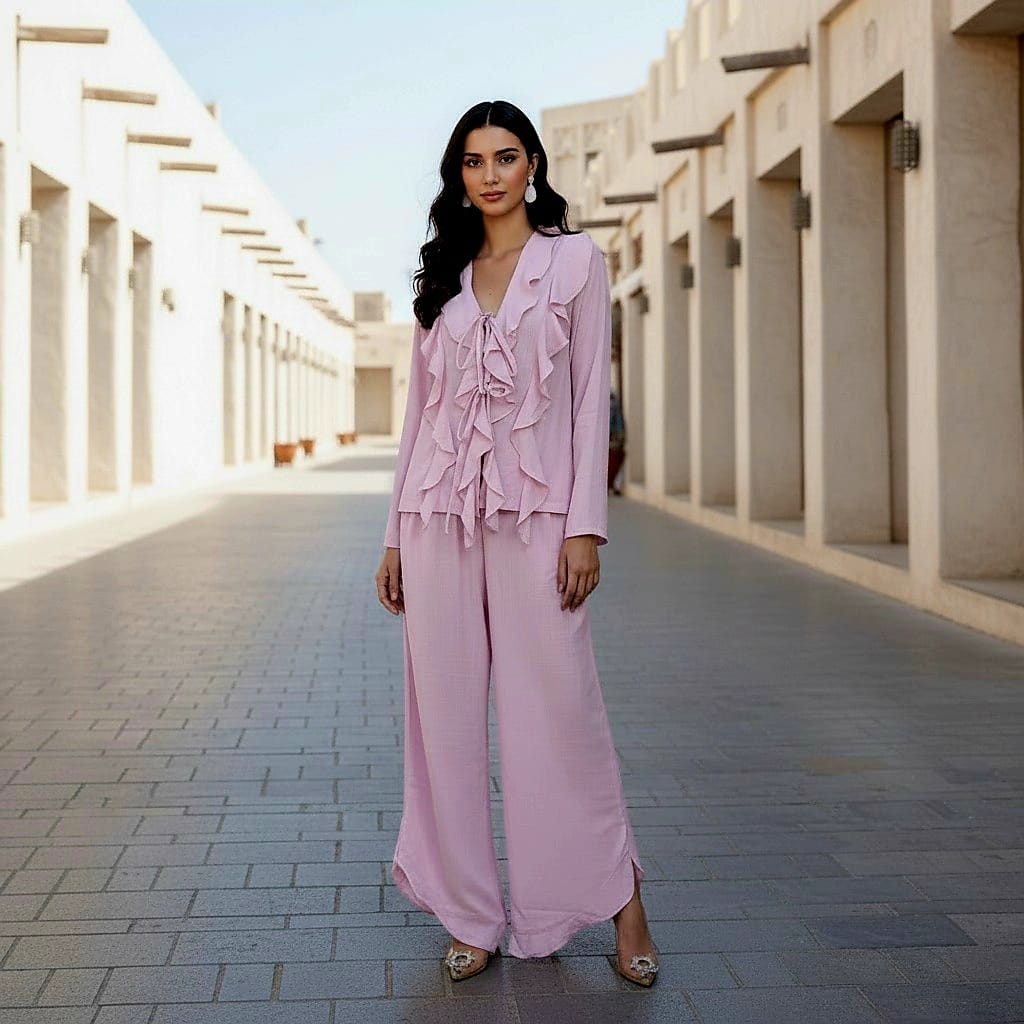 Elegant Linen Ruffled Suit