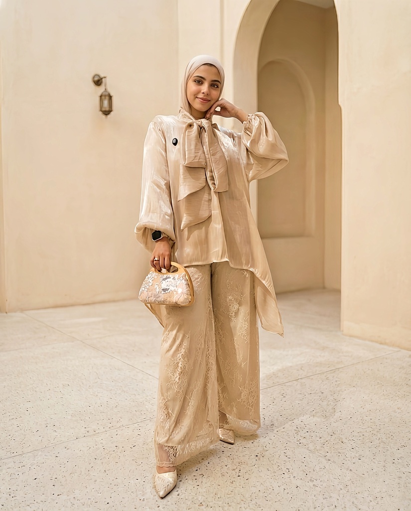 (Evening Wear) Lace Pants Ribbed Suit