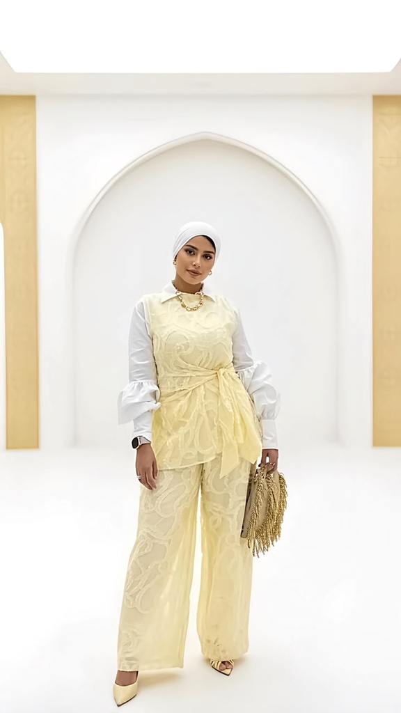 Textured Mesh Waist Tie Suit