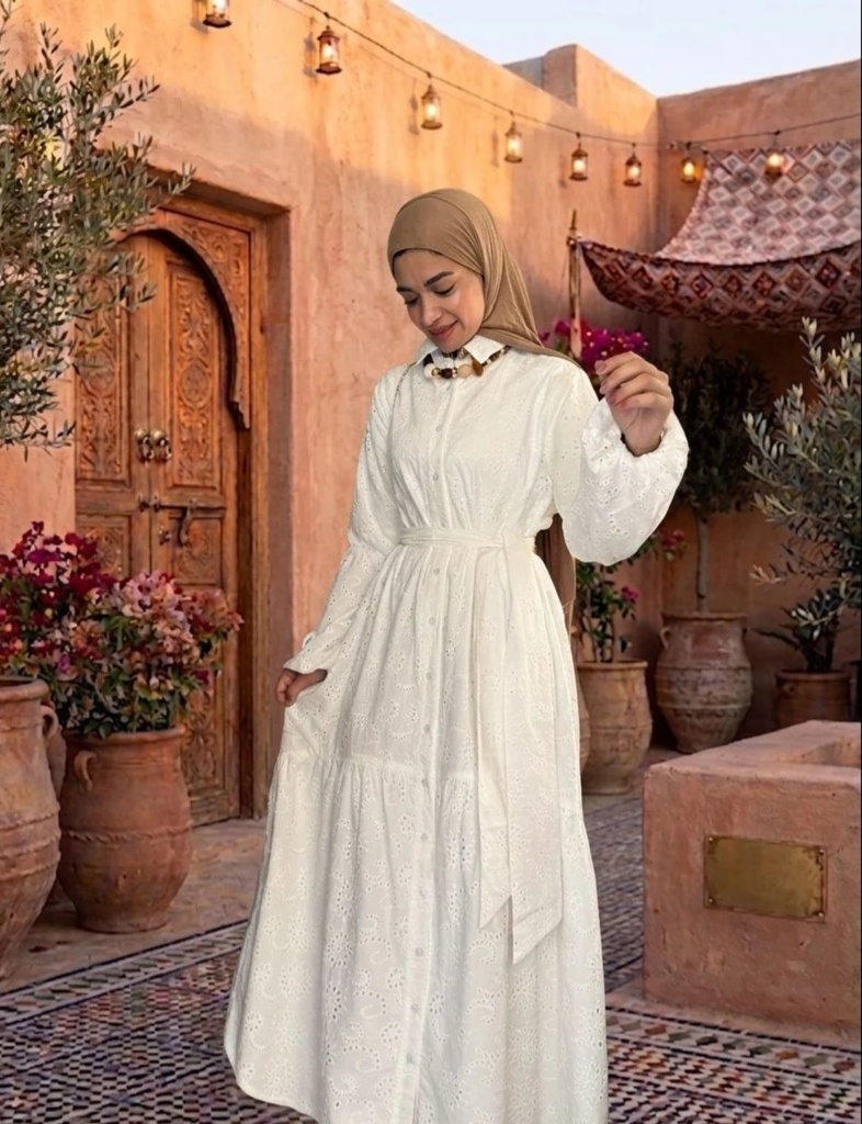 Broderie Waist Tie Dress