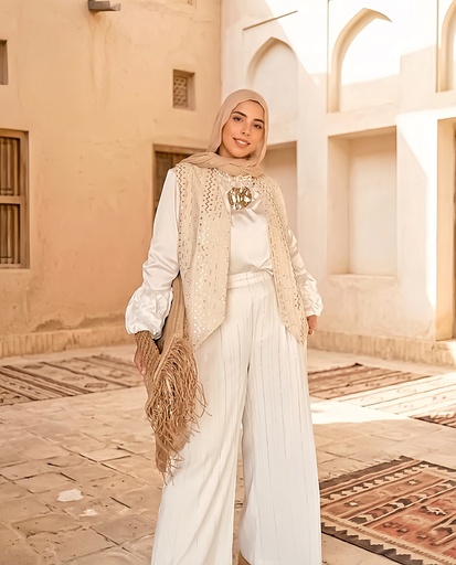 Thread Embroidered Vest Striped Set