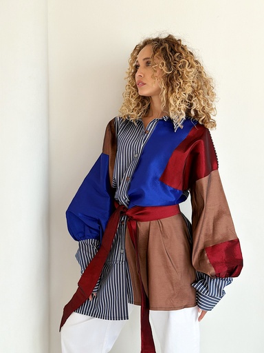 [sum26/19] Color Block Striped Shirt